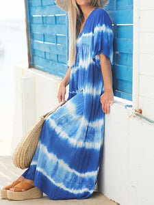 Tie-dye Striped Leisure Vacation Maxi Dress