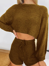 Load image into Gallery viewer, Pure Color Tops Casual Shorts Knit Set

