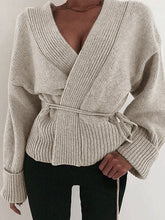 Load image into Gallery viewer, Fashion Casual Solid Color V-neck Rope Sweater
