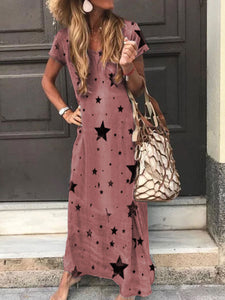 Fashion Round Neck Five-pointed Star Long Dress