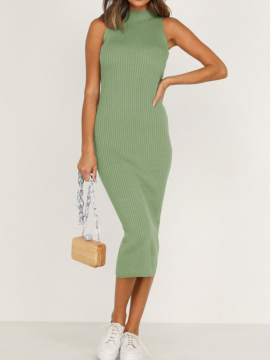 Sexy Solid Color Round Neck Sleeveless Dress