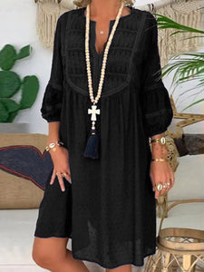 V-neck Loose Solid Color Casual Dresses