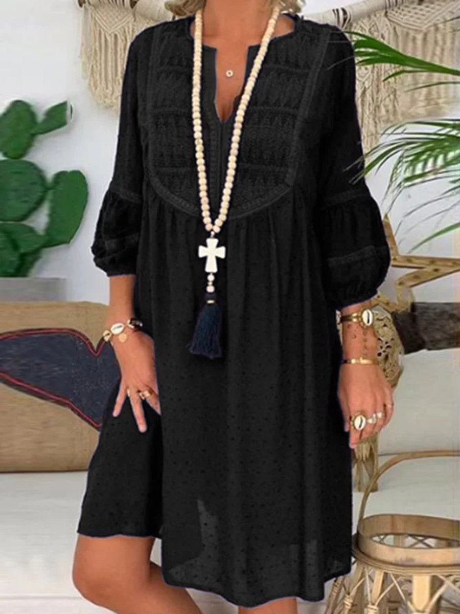 V-neck Loose Solid Color Casual Dresses