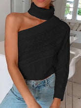 Load image into Gallery viewer, Sexy Solid Color Long-sleeved One-shoulder Turtleneck Sweater
