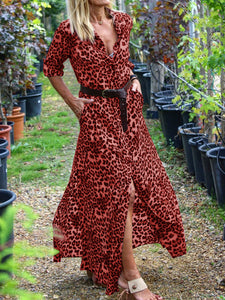 Casual Loose Leopard Long Sleeve Dress