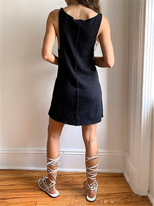 Design Sleeveless Slim Pleated Round Neck Casual Dress
