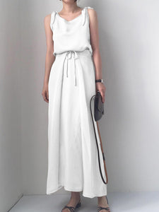 Casual Solid Color Tie Sling Two-Piece Suit