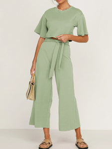 Casual Loose Solid Color Short Sleeve Two-piece Suit