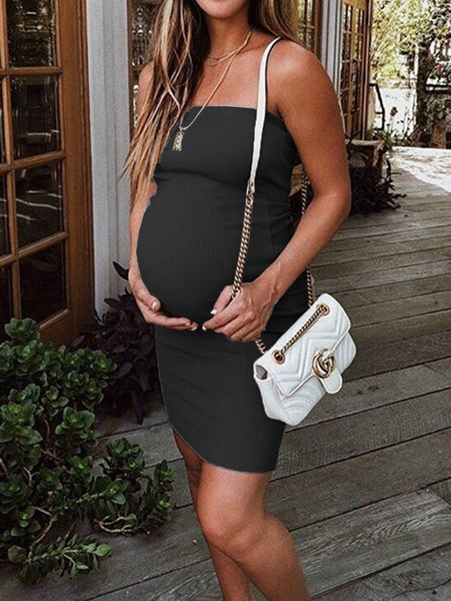 Sexy Solid Color Tube Top Pregnant Women Dress