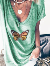 Load image into Gallery viewer, Butterfly Gray Casual V Neck Tops
