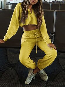 Fashionable Solid Color Long-sleeved Trousers Casual Two-piece Suit