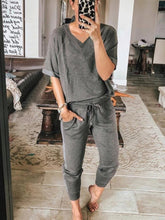 Load image into Gallery viewer, Short Sleeve Tee and Side Striped Lounge Pants Set
