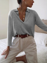 Load image into Gallery viewer, Slim Long Sleeve Solid Color V-neck Tops Blouses
