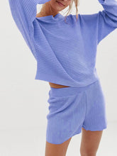 Load image into Gallery viewer, Mix Match Knitted Rib Off Shoulder Long Sleeve Top Shorts Two-Piece
