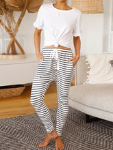 Load image into Gallery viewer, Round Neck Short-sleeved Top Striped Trousers Two-piece Suit

