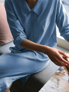 Casual Lapel Solid Color Shirt Dress