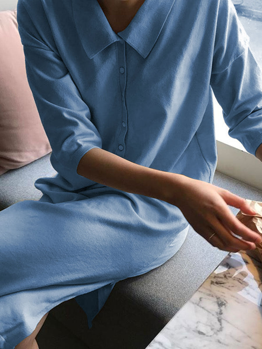Casual Lapel Solid Color Shirt Dress