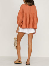 Load image into Gallery viewer, Round Neck Long-sleeved Ruffled Shirt
