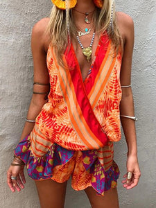 Beach Casual V-neck Sleeveless Printed Color Dress