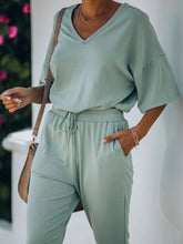 Load image into Gallery viewer, Casual Loose V-Neck Short Sleeve Top Pants Suit
