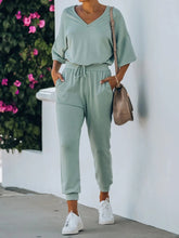 Load image into Gallery viewer, Casual Loose V-Neck Short Sleeve Top Pants Suit
