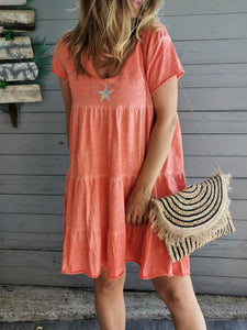 Casual V-neck Short Sleeve Star Print Dress