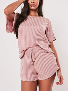 Casual Loose Short Sleeve Top Shorts Two Peice Suits
