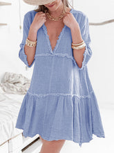 Load image into Gallery viewer, V-Neck Solid Color Cotton and Linen Dress
