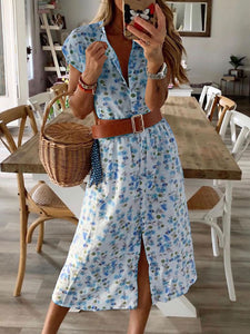 Casual Fashion Small Floral Shirt Dress
