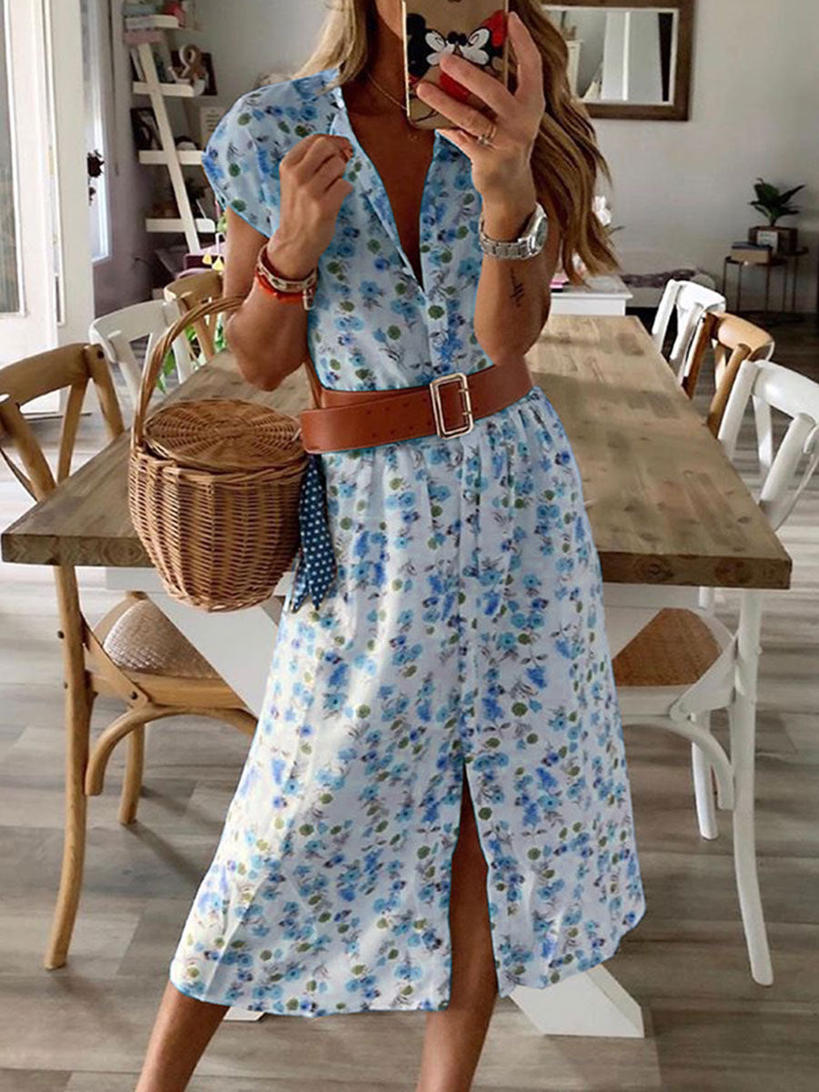 Casual Fashion Small Floral Shirt Dress