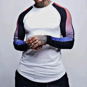 Men'S Gradient Color Block Raglan Long Sleeve T-Shirt
