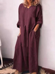 Solid Color Long Sleeve Casual Dress