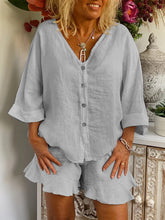 Load image into Gallery viewer, Simple Casual Loose V Neck Shirt Shorts Suit
