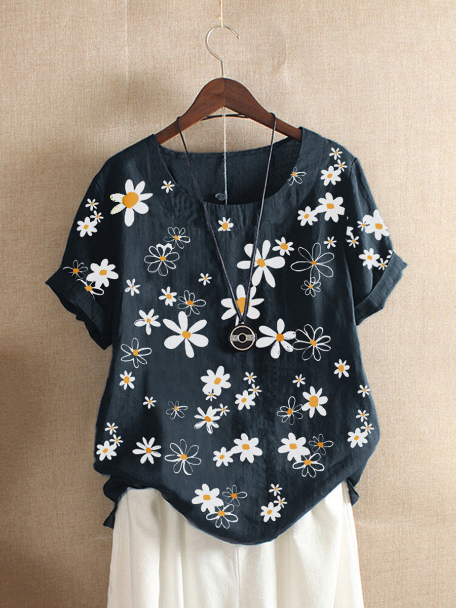 Floral Round Neck Short Sleeve T-shirt