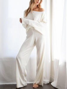 Simple Casual Loose Top Pants Knitted Set