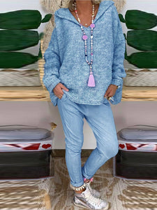 Simple Casual Loose Hooded Sweater Pants Suit