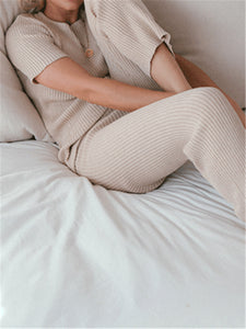 Round Neck Short Sleeve Knitted Loose Suit