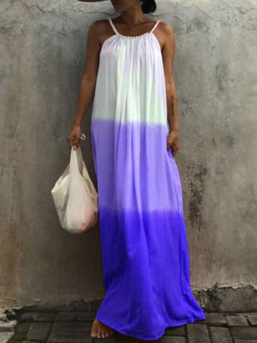 Bohemian Solid Color Stitching Suspender Maxi Dress