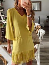 Load image into Gallery viewer, Solid Color V-Neck Tassel Dress
