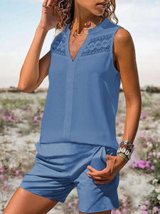 Vacation Leisure Lace Vest Set
