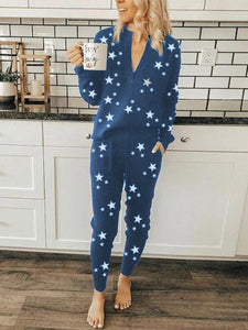 Casual Loose V-Neck Top Pants Starry Sky Suit