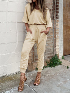 Casual Simple Loose V-Neck Top Pants Set