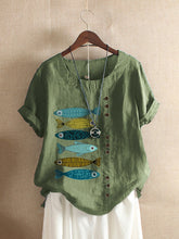 Load image into Gallery viewer, Fish Print Ladies Casual Short Sleeve Top
