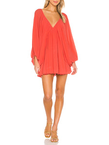 Sexy Deep V-neck Lantern Sleeve Backless Casual Dress
