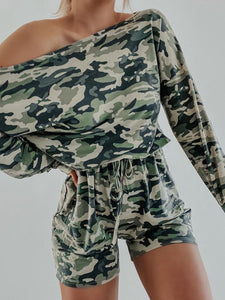 Camouflage Print One Shoulder Romper
