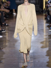Load image into Gallery viewer, Fashion Hollow V-neck Knitted Top Sweater Skirt Suit

