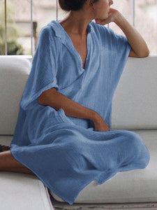 Solid Color Shirt Collar Casual Dress