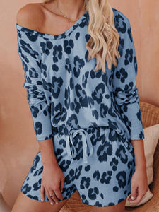 Holiday Round Neck Leopard Print Two-piece Set