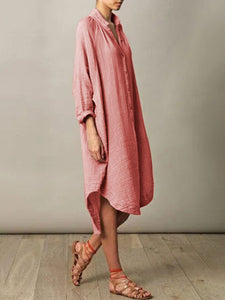 Casual Fashion V-neck Solid Color Shirt Dress