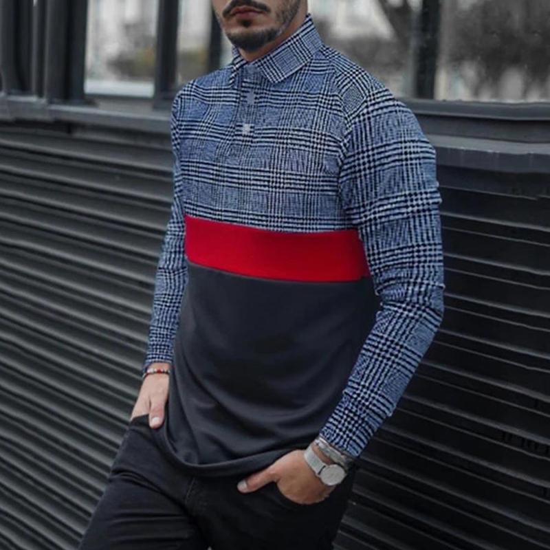 Men'S Retro Patchwork Plaid Button T-Shirt
